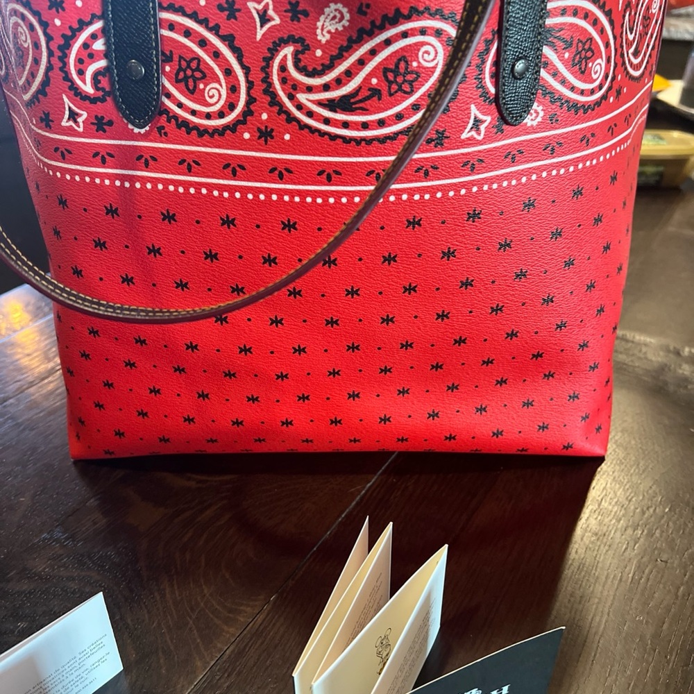 Coach X Mickey Red Bandana Reversible Tote - Picture 9 of 14